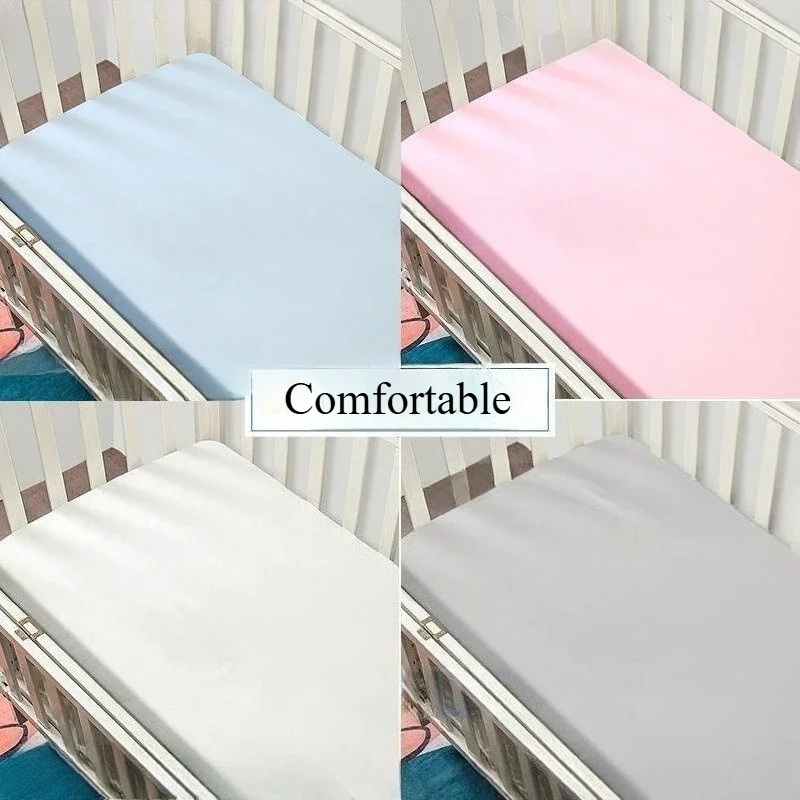 Sábana de colchón ajustada impermeable Asexual para bebé, bonita funda de colchón de Color sólido para cuna, Sábana suave y cómoda para guardería - imagen 5