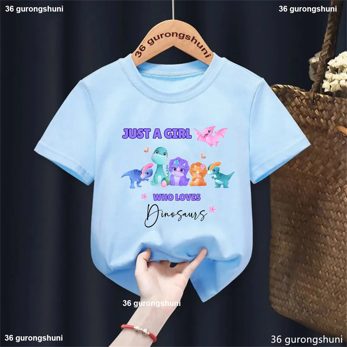 Camiseta con estampado con dibujo de dinosaurio Just A Girl Who Loves, ropa para niños pequeños de Dino T-Rex, ropa para niños Harajuku Kawaii - imagen 2