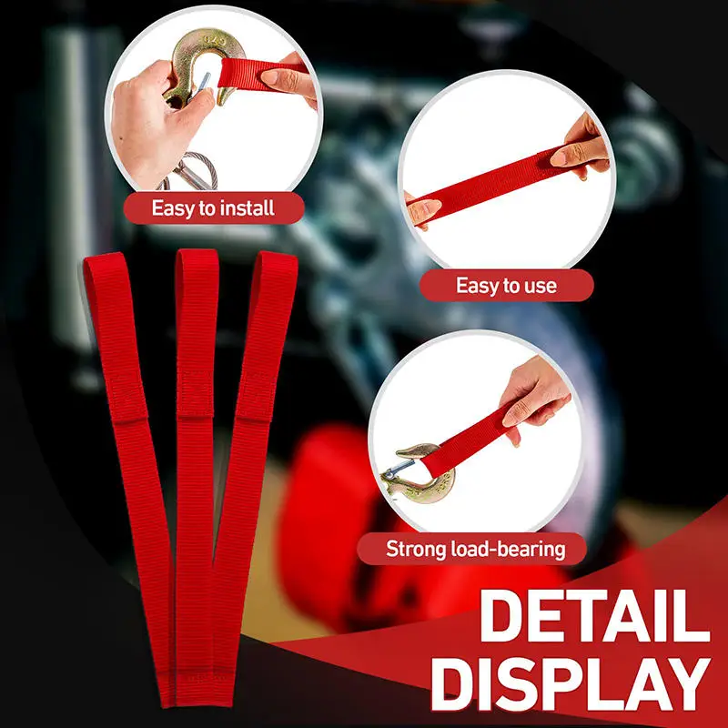 Correa de Remolque para Automóvil, 1 Pieza/3 Piezas, Nailon Resistente, Gancho de Cabrestante Rojo, Correa de Tracción con Lazos de Protección, Cuerda de Remolque