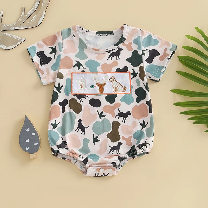 SUNSIOM-mono de verano para bebés de 0 a 18 meses, pelele de manga corta con estampado de camuflaje para perros, ropa bonita para recién nacidos