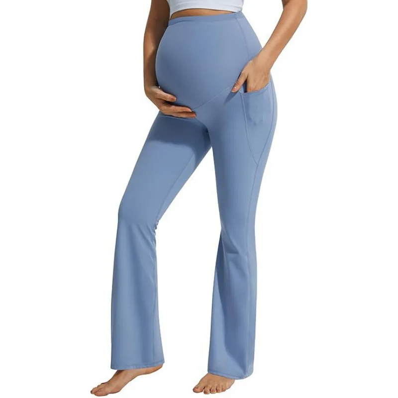 Pantalones de maternidad de cintura alta para Yoga y gimnasio, mallas para mujeres embarazadas, Color sólido, diseño informal, pantalones con cierre de cintura elástica - imagen 3