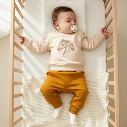 SUNSIOM Conjunto de ropa para bebés y niños pequeños, jersey con bordado de cabeza de caballo de manga larga a la moda y pantalones, trajes de otoño de 2 piezas