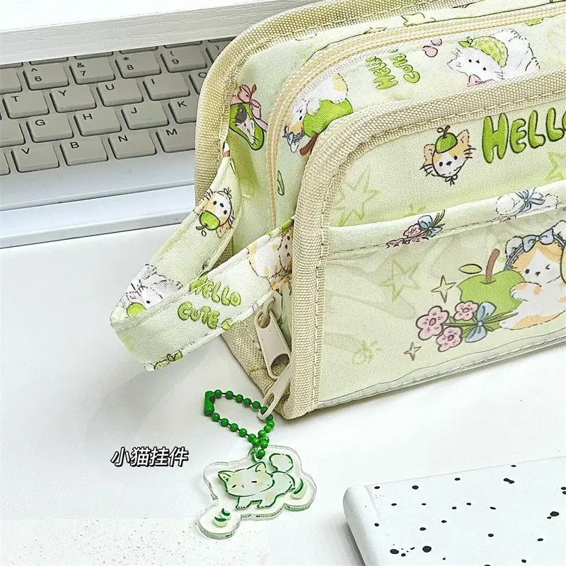 Estuche para lápices gatito y manzana verde - PVC multicapa escolar - imagen 4