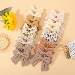 8 unids/set de pinzas para el cabello con lazo y estampado de flores dulces para niñas, horquillas con lazo de algodón, pasadores, accesorios para el cabello para niños