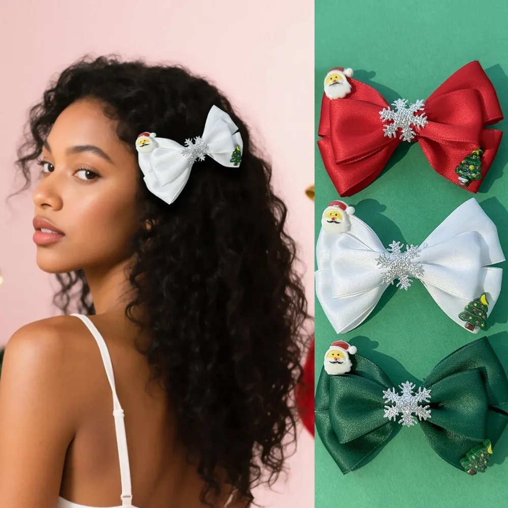 Pinzas para el pelo con lazo navideño, pasadores de árbol de Navidad con copos de nieve de Papá Noel, pinzas para el pelo de Navidad, regalos de fiesta, accesorios para el cabello para niñas