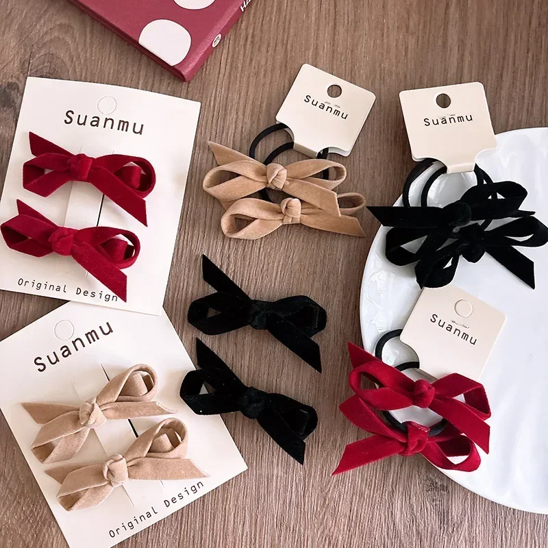 2 unids/set de lazos para el cabello de terciopelo coreano para niñas, pasadores elegantes y bonitos de princesa, lazos para el cabello que combinan con todo, accesorios para el cabello para niños - imagen 3