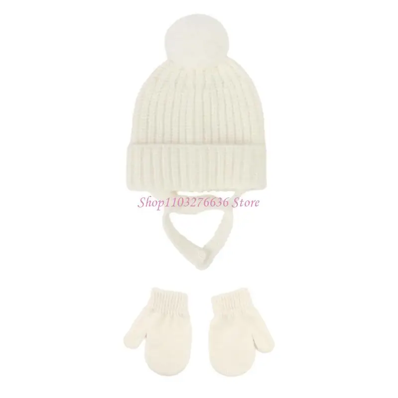 R6FD Gorros punto suaves y cómodos con decoración pompones que incluyen manoplas a juego - imagen 4