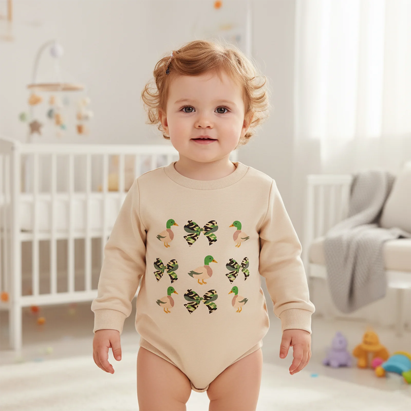 ViSgogo Mamelucos para bebé niña Otoño Manga larga Cuello redondo Camuflaje Mono con estampado de lazo de pato - imagen 2