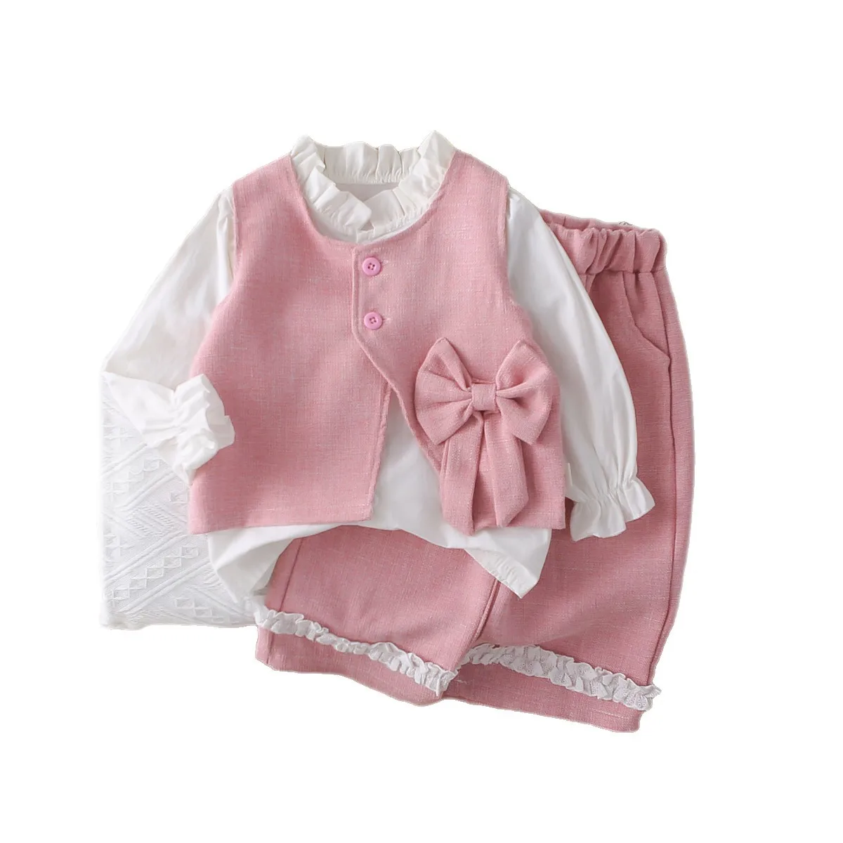Conjuntos de ropa para niñas primavera otoño niños lindo chaleco + camisa + Pantalones 3 uds traje de princesa para trajes de bebé disfraz de fiesta para niños - imagen 5