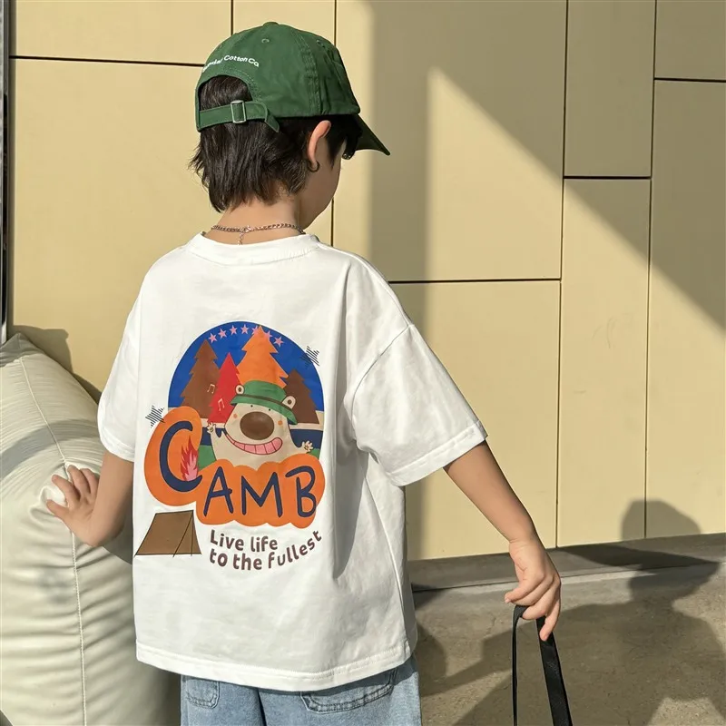 Camisetas de algodón para niños – Moda coreana extragrandes estampado - imagen 4
