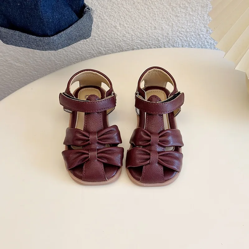 Sandalias infantiles antideslizantes con lazo y suela flexible para niña