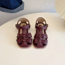 Sandalias infantiles antideslizantes con lazo y suela flexible para niña