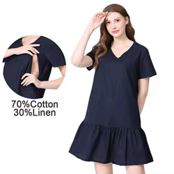 Vestido de maternidad verano lactancia volantes algodón lino