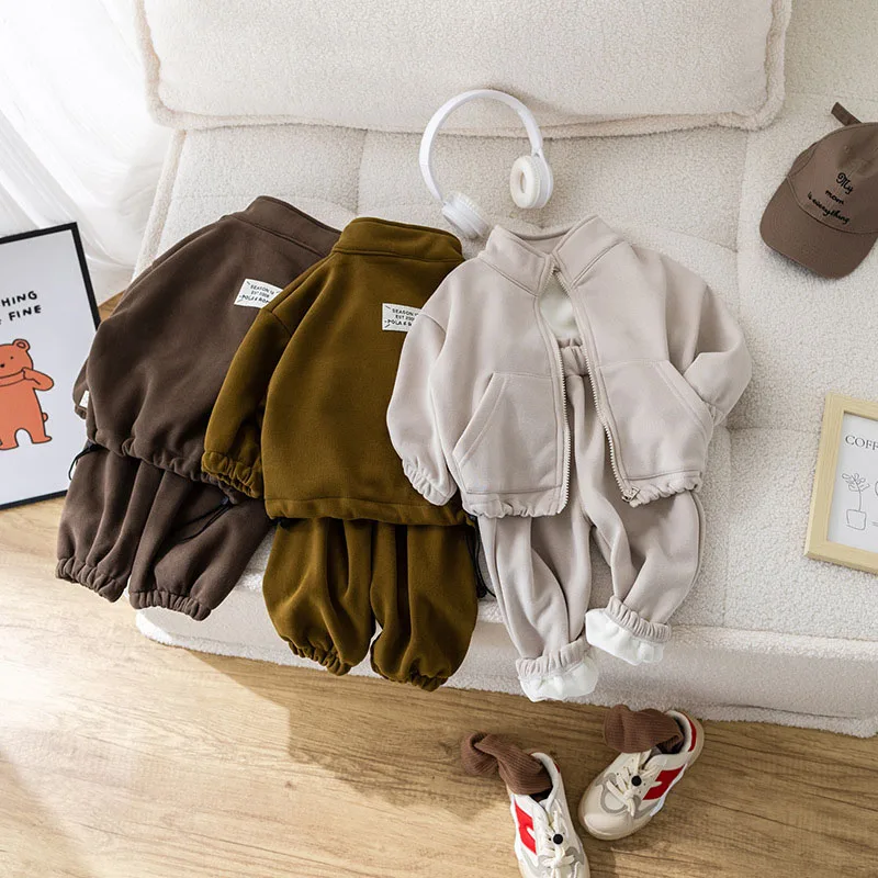 MILANCEL nuevo conjunto de ropa gruesa de invierno para niñas lindo abrigo de Color sólido + Pantalones traje deportivo para niños prendas de vestir 2 uds