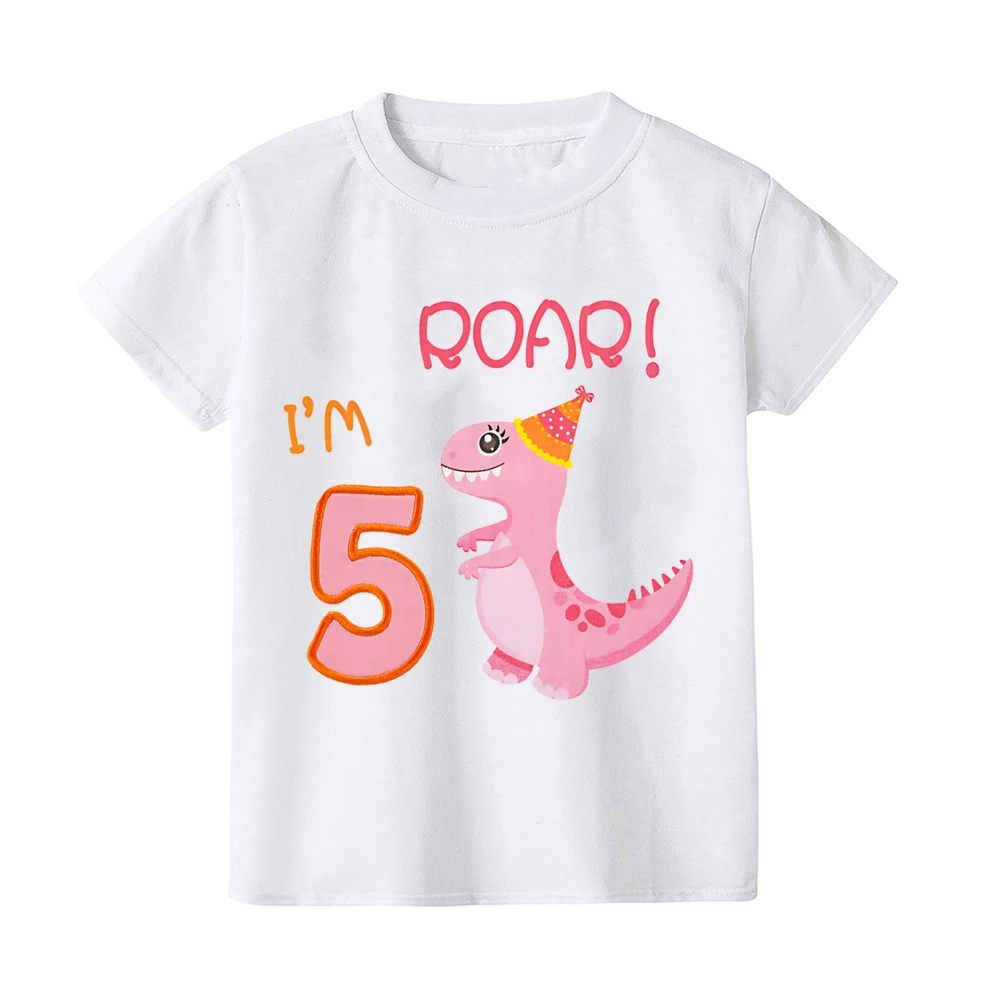 Camiseta de cumpleaños para niñas pequeñas, camiseta de 1er 2nd 3rd 4th 5th Birthday para niñas, camiseta de fiesta de dinosaurios, regalo, camisas de manga corta para niños pequeños - imagen 2