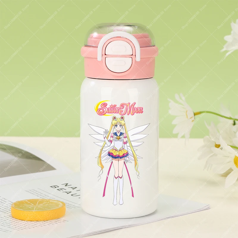 Sailor Moon-frasco de vacío de invierno para niños, botella de agua bonita de dibujos animados para niña, contenedor de taza portátil de Anime, tazas de acero inoxidable