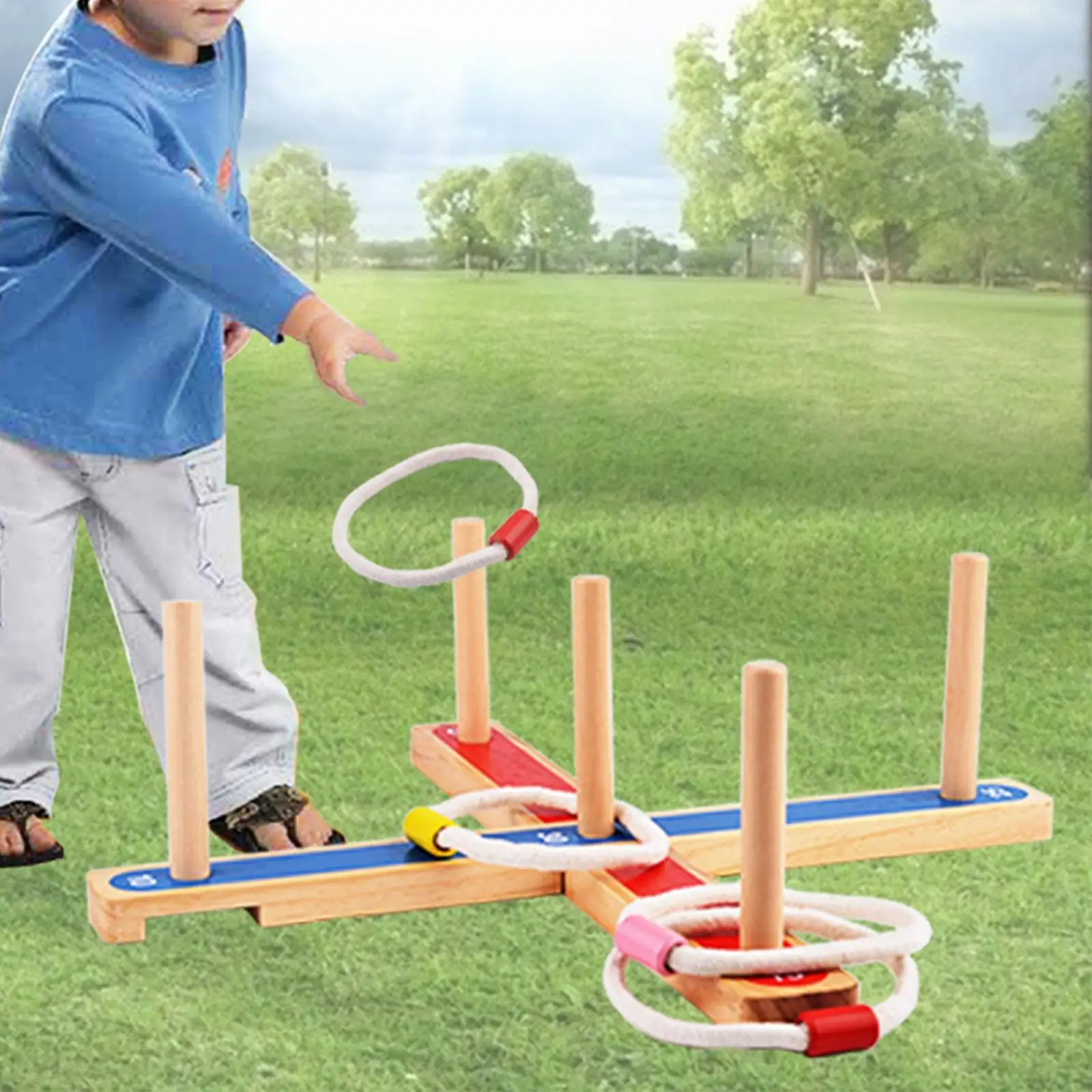 Wooden Toss Game Carnival Games Set Teen Adults Gift Playset Includes 5 Rings Sport Activity Fun for Park Playground Backyard