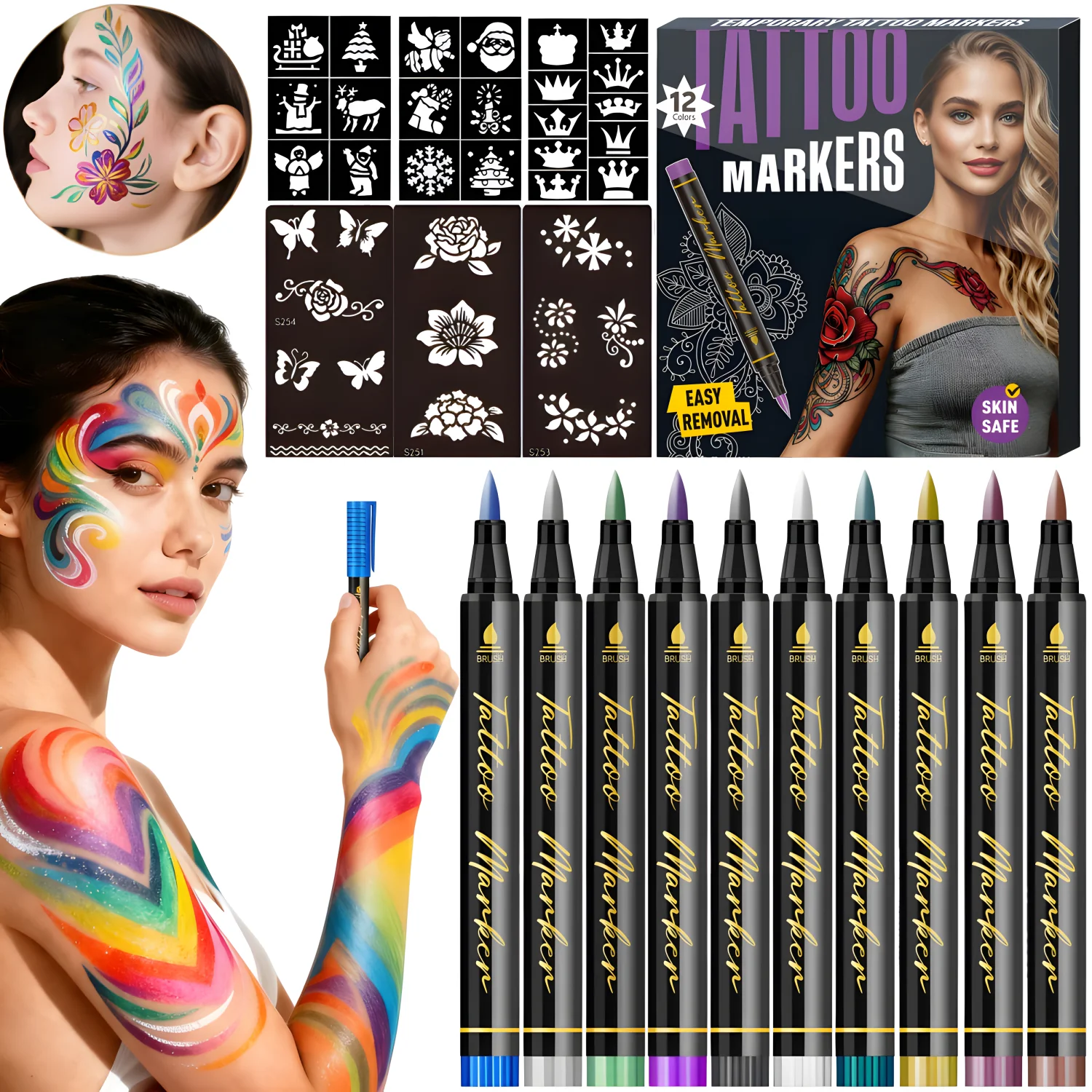 Kit tatuajes temporales infantiles – 24 colores pintura facial niños - imagen 4