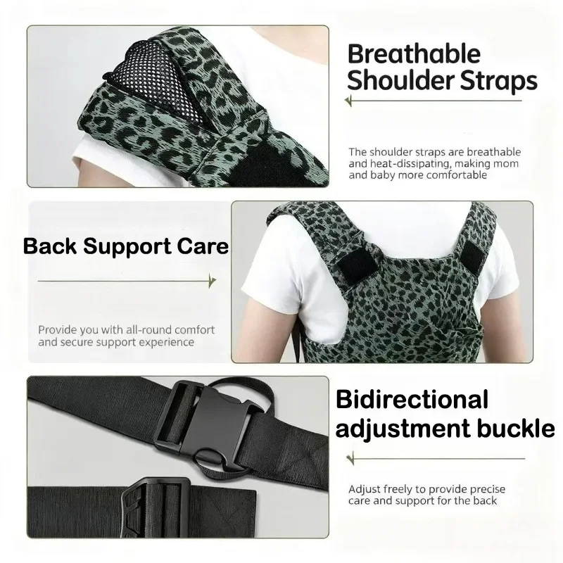 Portabebés con patrón retro: mochila delantera y trasera con correa ancha para el hombro con soporte para la cintura, taburete infantil portátil para niños pequeños - imagen 5