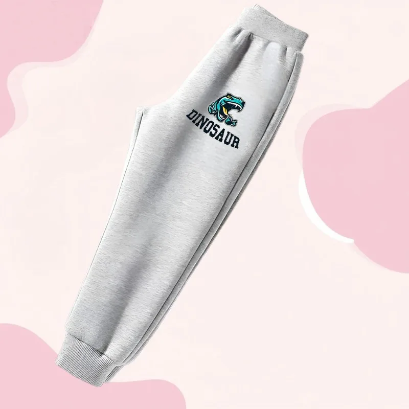 Pantalones deportivos con estampado de dinosaurio para niños, cómodos pantalones holgados con cintura elástica para niños, Pantalones rectos de cintura alta para primavera y otoño - imagen 2