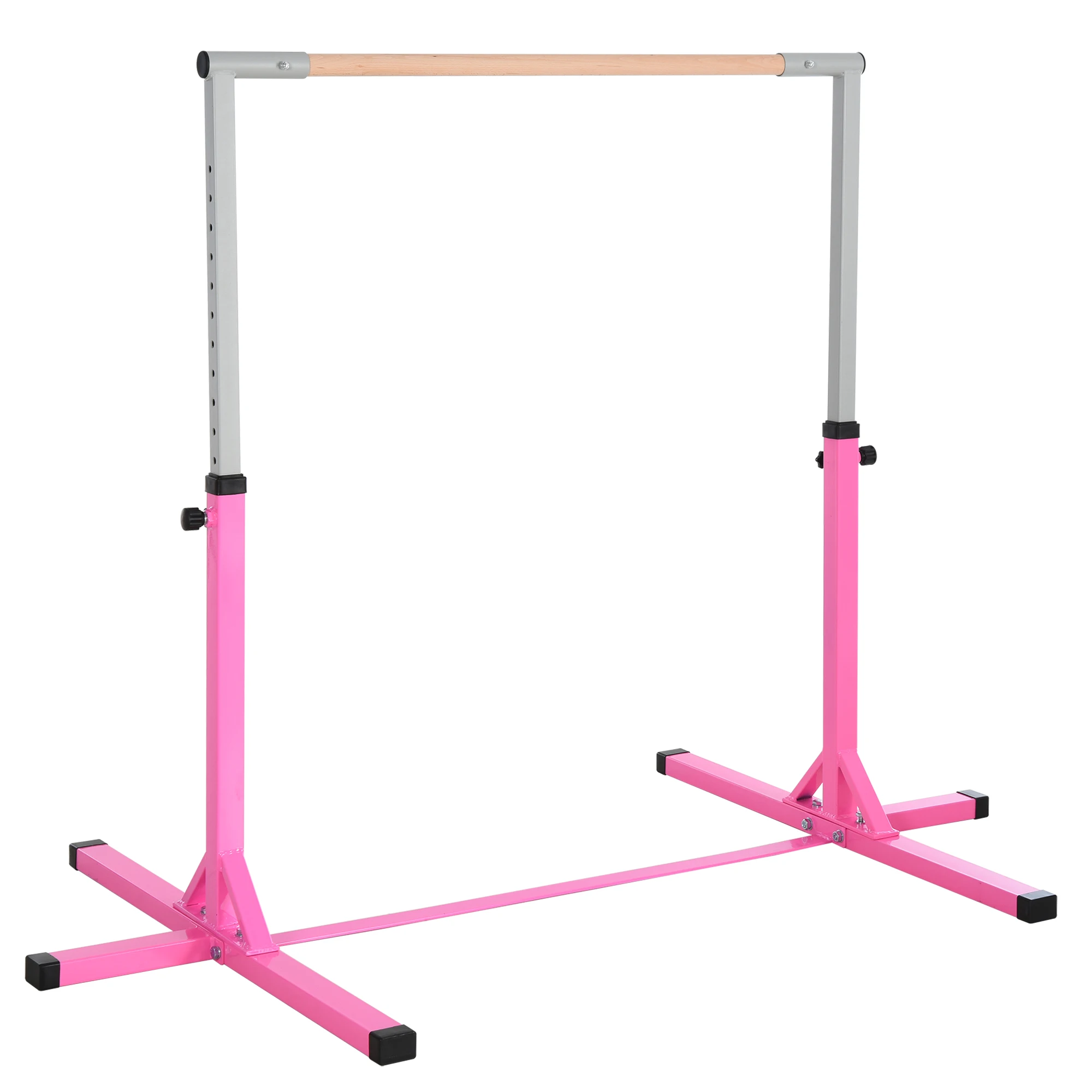 HOMCOM Barra de Gimnasia para Niños de +3 Años Barra de Entrenamiento con Altura Ajustable 92-150 cm Barra Horizontal de Gimnasia Carga 75 kg 197x121x150 cm Rosa