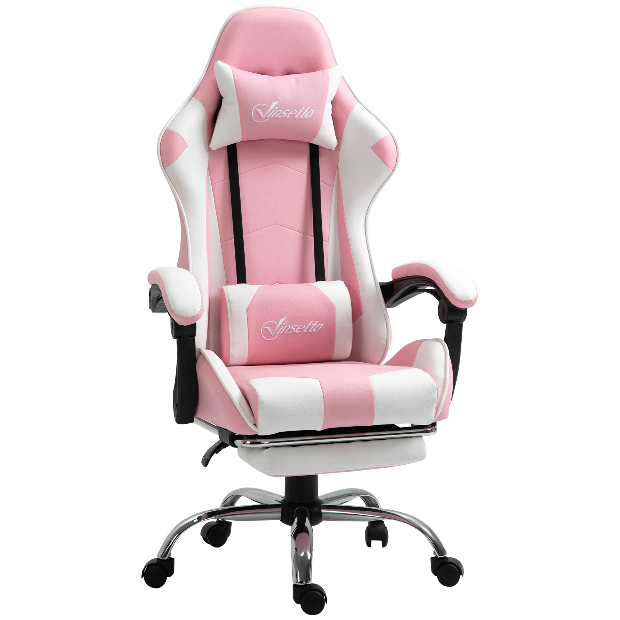 Vinsetto Silla Gaming Reclinable Silla Gamer Giratoria con Reposacabezas Reposapiés Cojín Lumbar Altura Ajustable para Oficina Estudio 64x67x119-127 cm Rosa - imagen 2