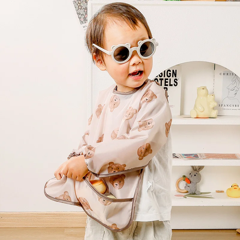 Babero impermeable de manga larga, ropa de alimentación de bebé, delantal con bolsillo grande para niños, ropa protectora, Baberos, ropa infantil con estampado de dibujos animados - imagen 4