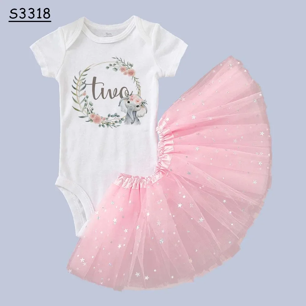 Vestido de tutú de 1er y 2nd cumpleaños para niña, traje de manga corta para bebé, vestidos de fiesta para recién nacido con estampado, ropa de bautismo infantil, corona Floral - imagen 4