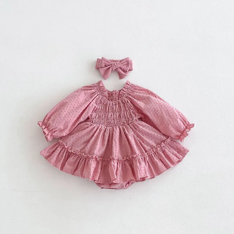 Milangel-body con diadema para bebé, vestido de princesa para niña, mono de cuello cuadrado sólido, ropa de otoño - imagen 4