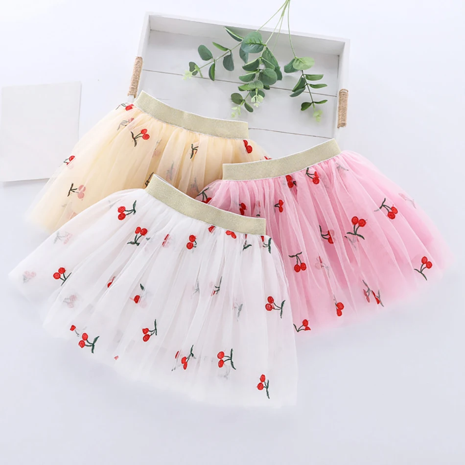 Falda de malla floral bordada para niñas, cintura elástica con capas transpirables para fiesta de juegos, diseño elástico suave de 3 a 14 años - imagen 3