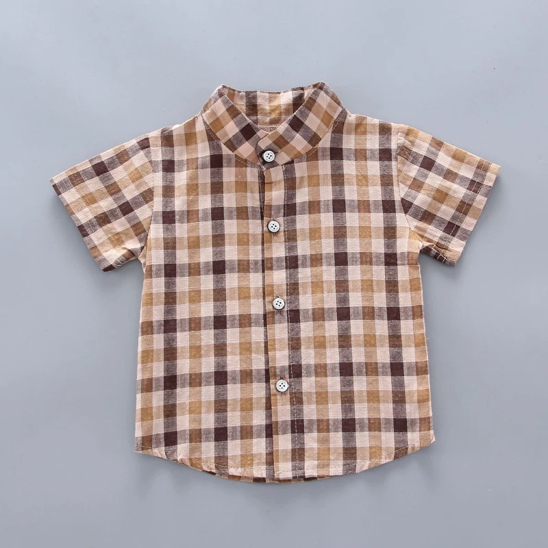 Nueva ropa de verano para bebés, traje para niños, camisa de manga corta a cuadros, conjunto de 2 unidades/conjunto, disfraz informal infantil, chándales para niños - imagen 4