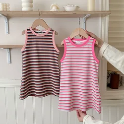 Falda tipo chaleco para niña – Estilo coreano rayas verano