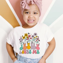 Jesús Love Me Camiseta floral retro para niña verano