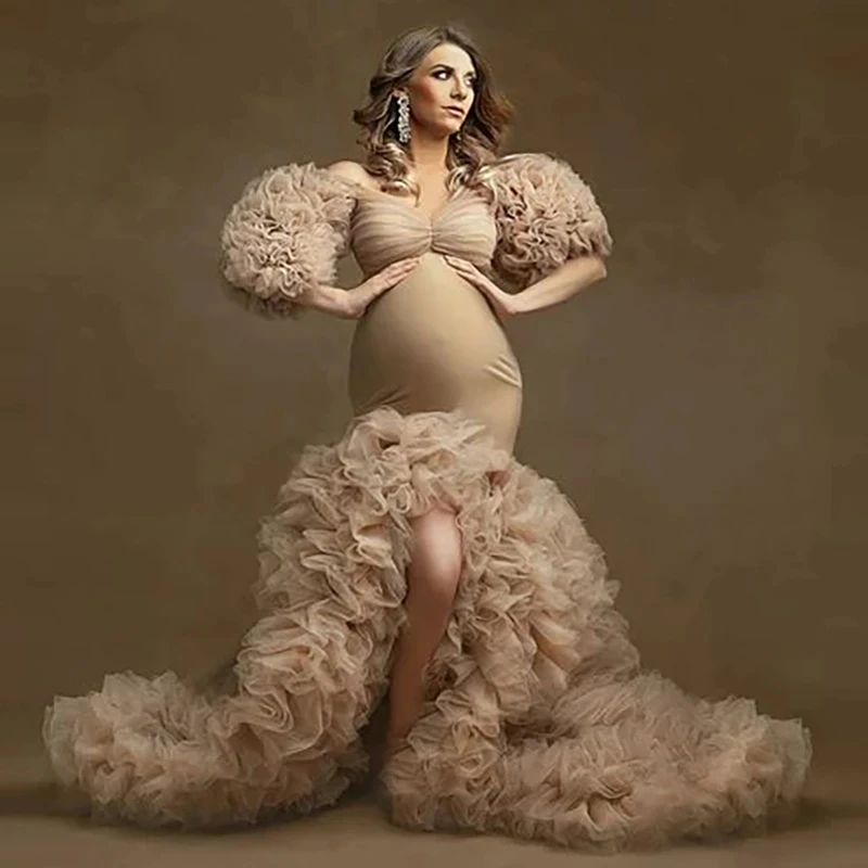 Vestido premamá de tul largo para sesión de fotos de embarazo - imagen 3