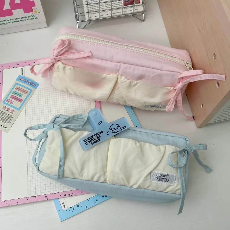 Bolsa de lápices con lazo Ins, papelería portátil para estudiantes, bolsa de almacenamiento de gran capacidad, bolsa para bolígrafos Simple de alto valor, suministros escolares - imagen 3