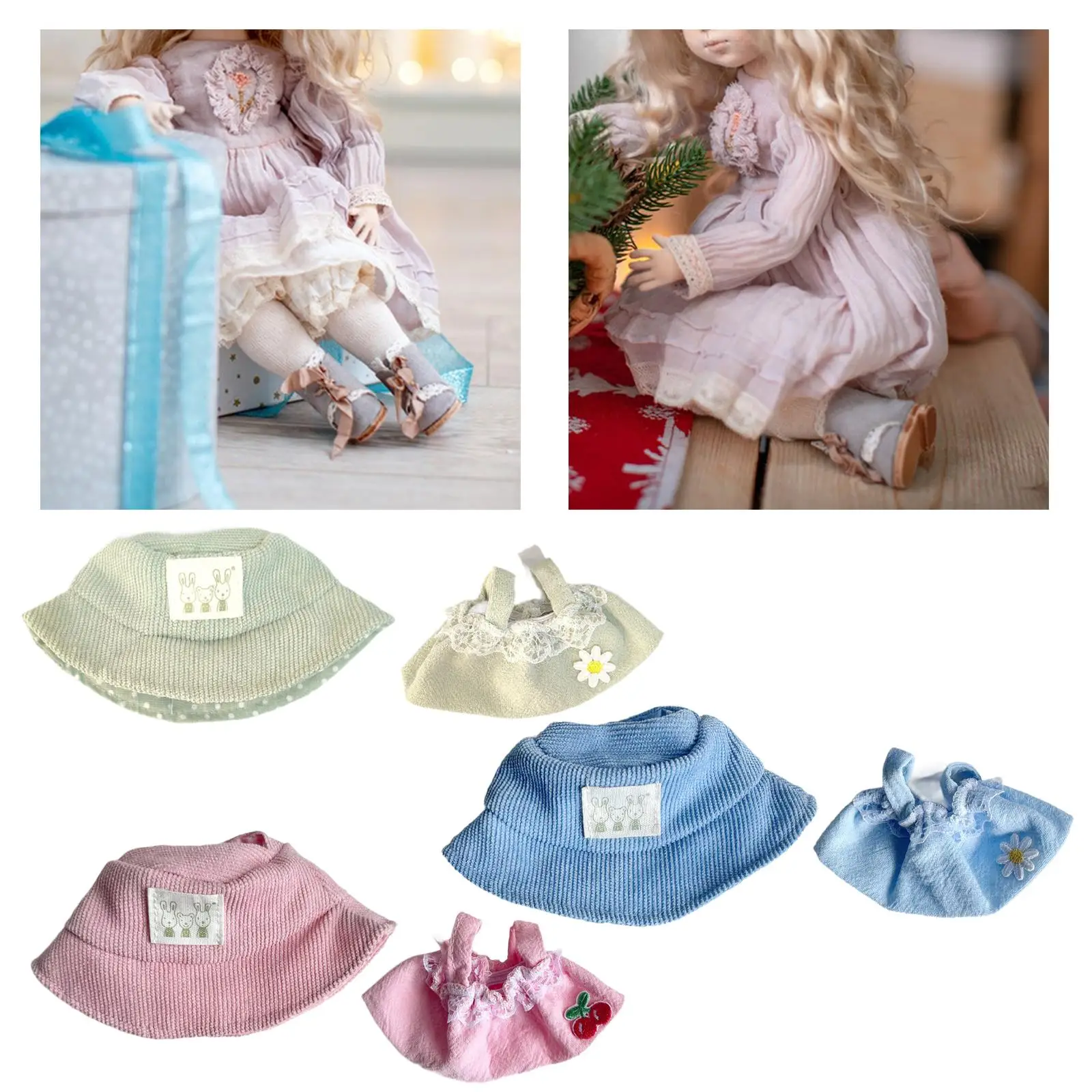 2Pcs Dolls Strap Skirt with Hat Miniature Clothes for 15-17cm Dolls Dress up