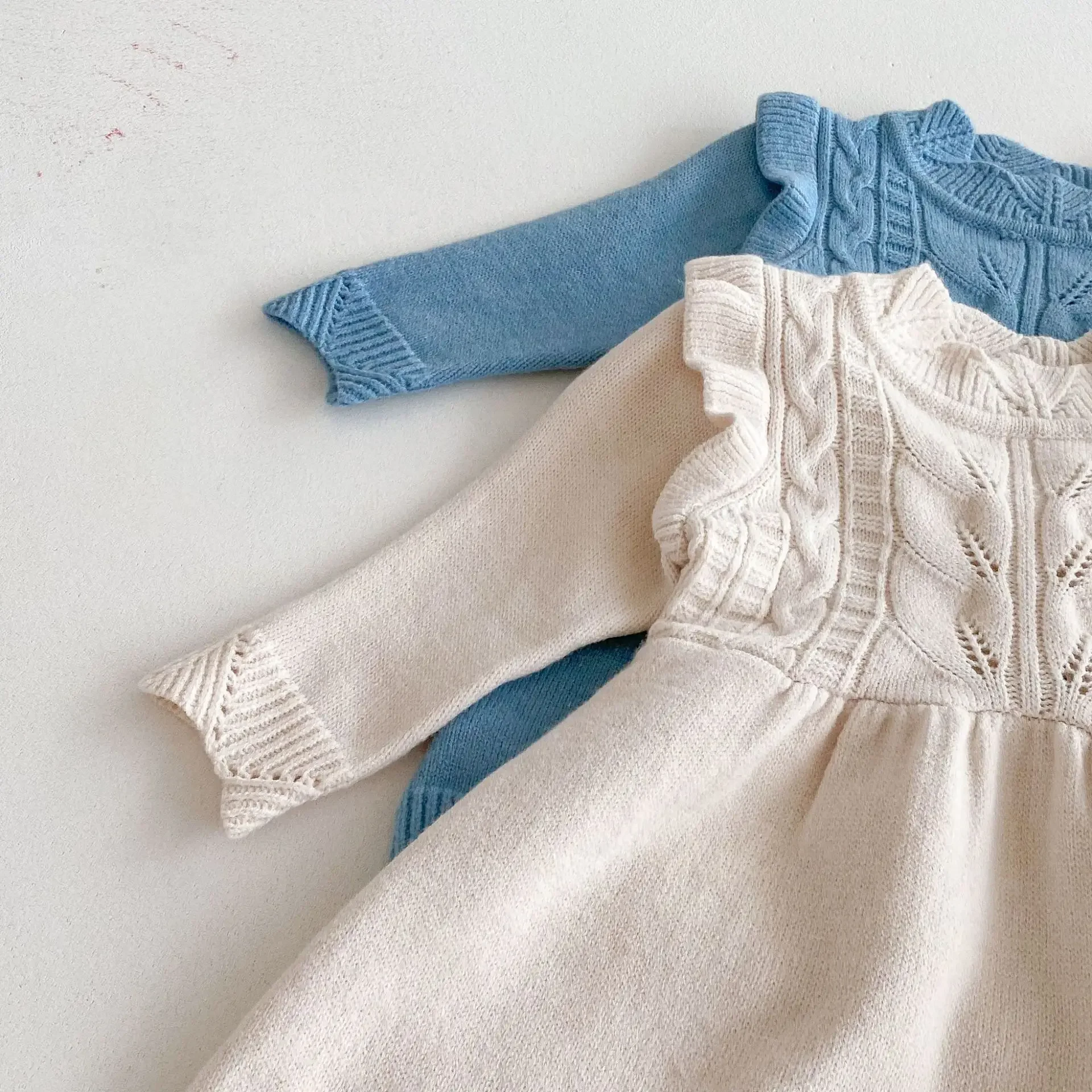 Ropa de otoño para niñas de 0 a 3 años, vestido de punto de línea A, vestido suéter de manga larga con cuello redondo, traje de punto para niños pequeños - imagen 4