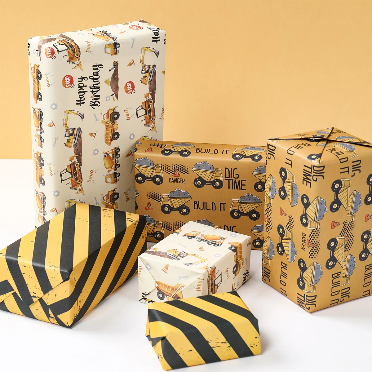 Papel de regalo construcción con excavadora para fiestas infantiles - imagen 5