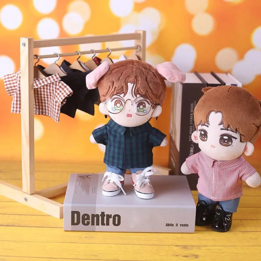 Ropa de algodón para muñecas, Tops de moda, solapa, camisa de Color puro, blusa de celosía a rayas para muñecas EXO Idol, juguetes de peluche, 15/20CM - imagen 2