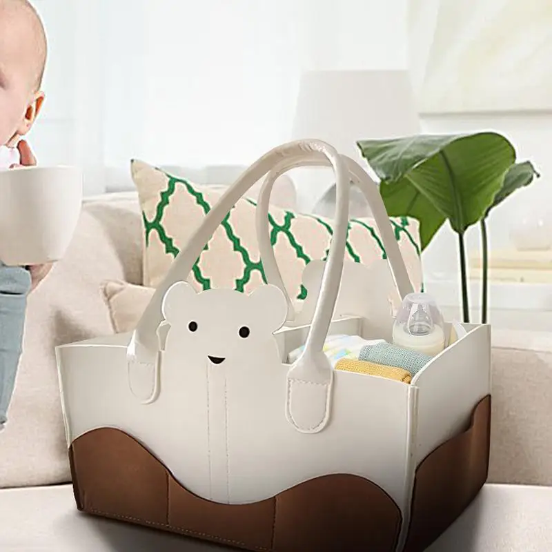 Organizador de pañales de fieltro de gran capacidad, bolsa de almacenamiento de viaje para bebé, organizador de guardería, cesta organizadora de pañales de viaje - imagen 5