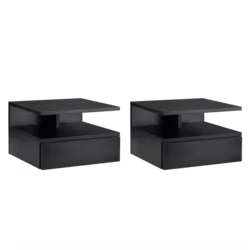 HOMCOM Set de 2 Mesitas de Noche Flotantes con 1 Cajón y Estante Abierto Diseño Moderno Montado en la Pared 35x32x22,5 cm Negro