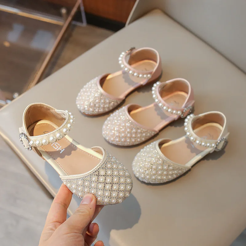 Zapatos de cuero para niñas, zapatos de cristal para niños, novedad de verano 2021, zapatos de princesa para niñas pequeñas, zapatos de baile con diamantes de imitación brillantes a la moda