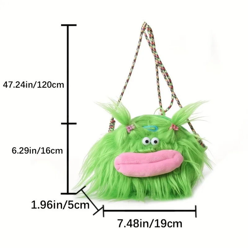 Bolso cruzado trenzado de pelo largo, muñeco feo y lindo con personalidad, juguete de peluche divertido, Mini bolso cruzado de felpa, bolso de hombro lindo - imagen 5