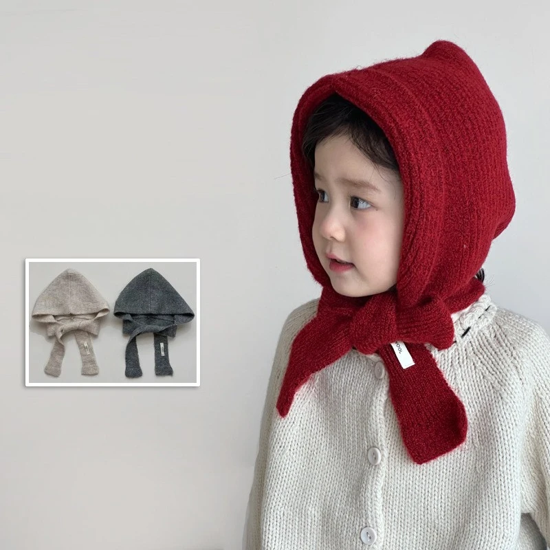 INS Fashion-Sombrero y bufanda 2 en 1 para niños, conjunto de invierno, gorro tejido con protección para los oídos con banda para atar, gorro suave con calentador de cuello