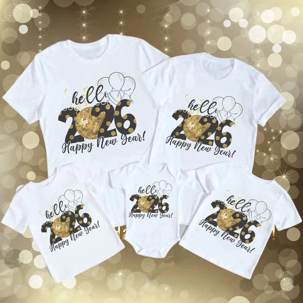 Hola 2026 ropa a juego para la familia Feliz Año Nuevo papá mamá niños camisa bebé mameluco familia camiseta vacaciones fiesta Look traje camisetas