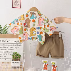 Conjunto verano bebé: camisa dibujos animados y pantalón corto