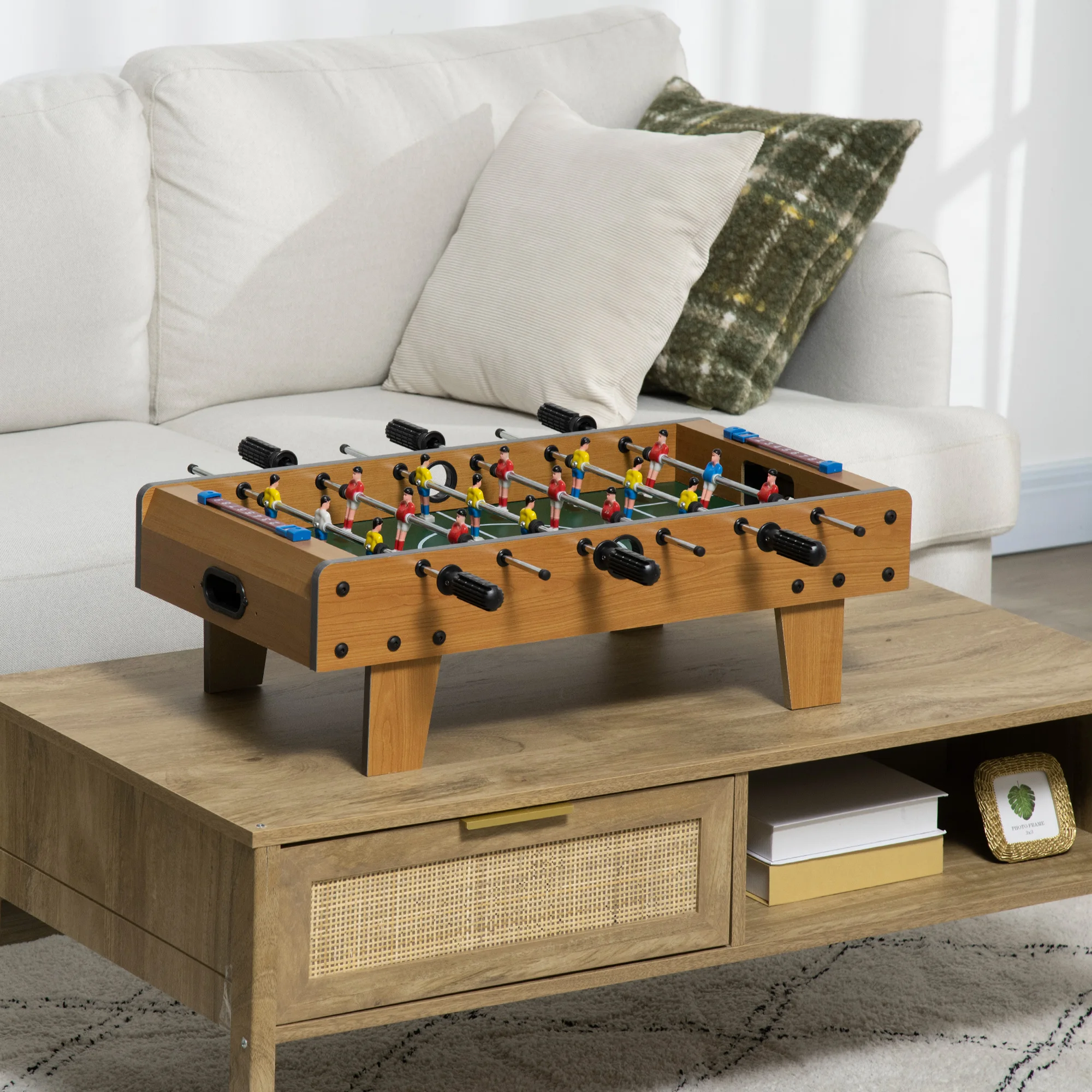 HOMCOM Futbolín de Mesa para Niños de +6 Años Juego Mesa de Fútbol de Madera con 2 Bolas 6 Asas 2 Marcadores de Puntos 18 Jugadores 69x36,5x22cm - imagen 2