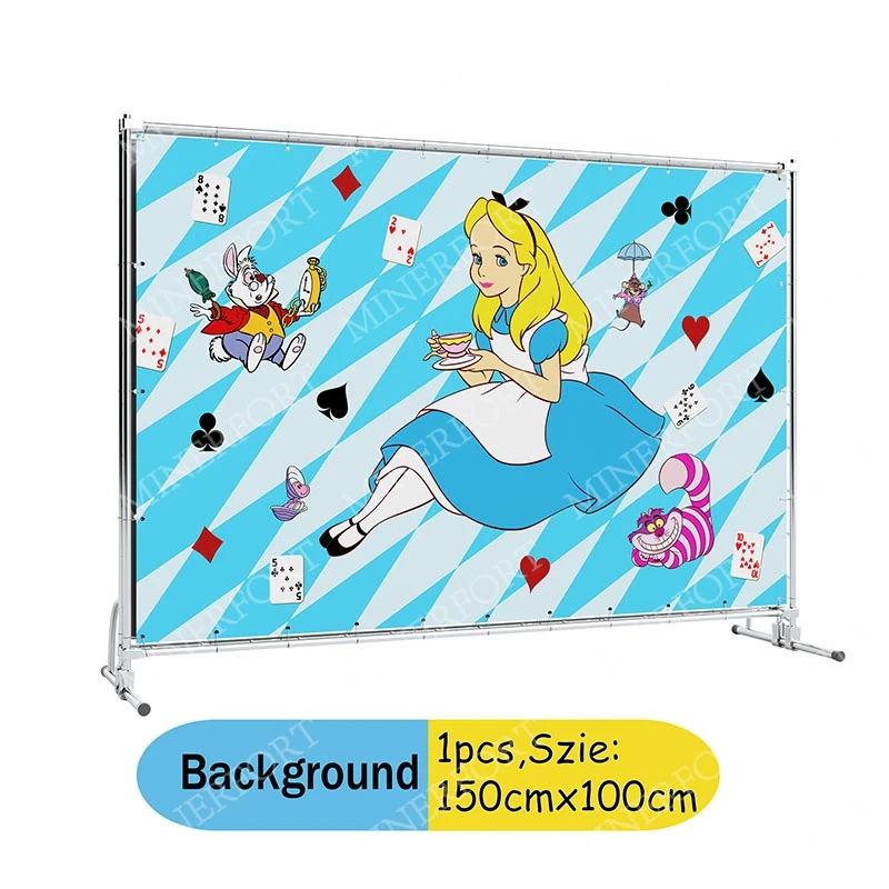 Vajilla desechable de dibujos animados de princesa con tema de Alicia en el país de las Maravillas, decoraciones, plato de papel, taza, telón de fondo, servilleta para suministro de festivales - imagen 3