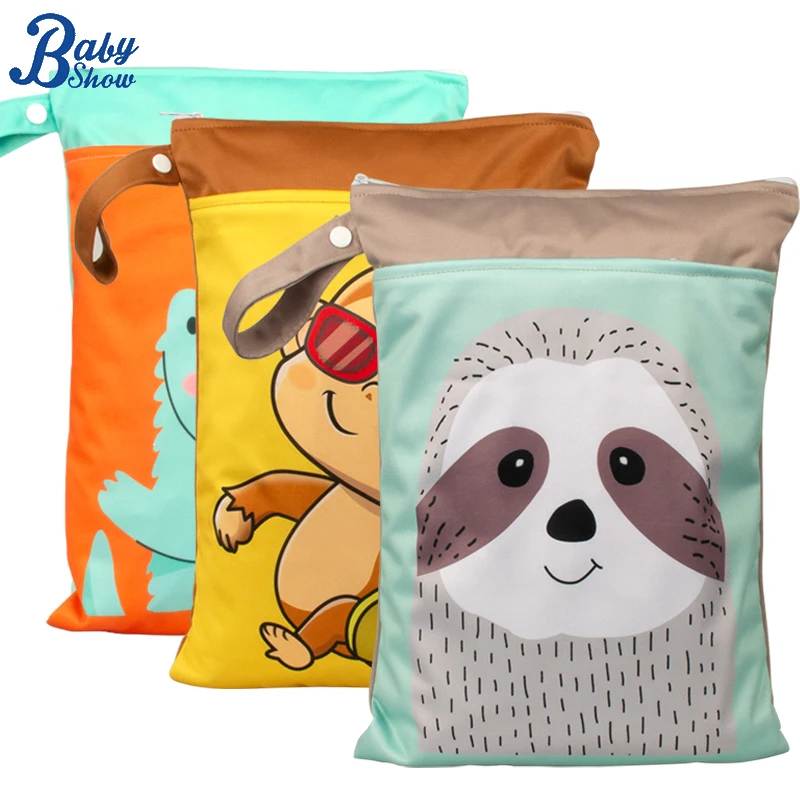 Babyshow 25x35cm bolsa húmeda y seca posición Digital impresa bolsa de pañales impermeable cremalleras dobles con asa bolsa de mamá
