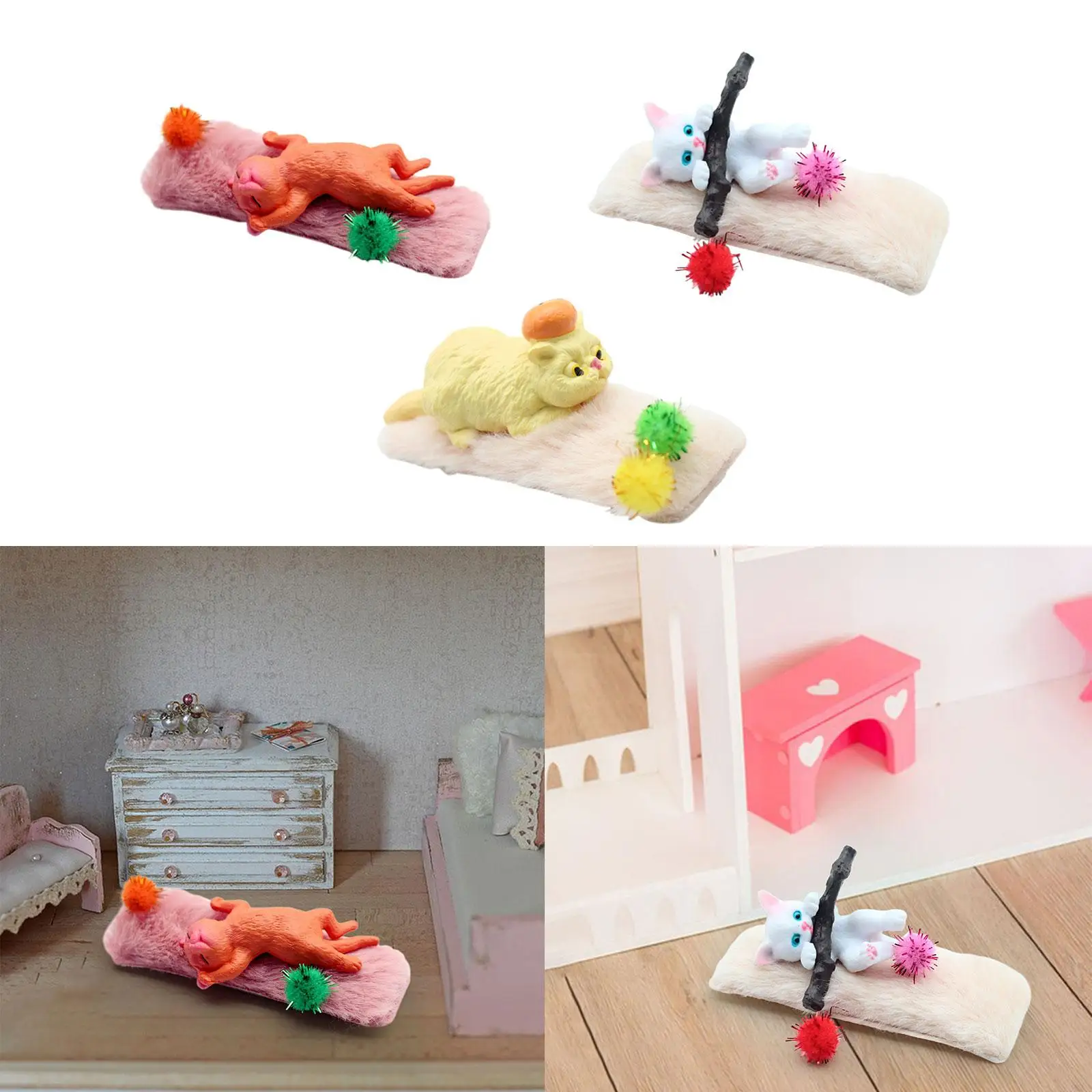 Miniature Animal Statues Pretend Play Micro Landscape 1:12 1:6 Realistic Kitten Figurine for Living Room Decorations Landscape